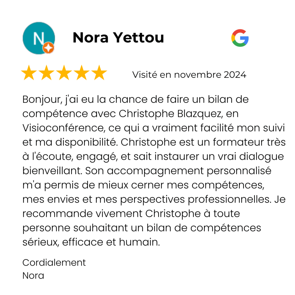 Avis - Bilan de compétences - Nora - C&M